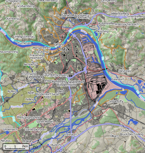 Hiking map of region around Linz
